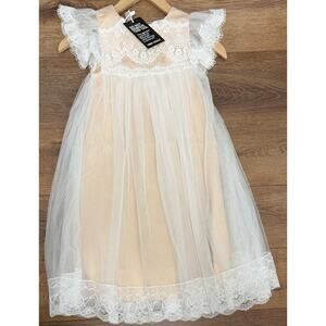 NEW Trish Scully Girls Dress Size 6 Long White Beige Layered Lace Wedding Party